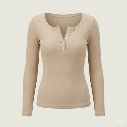 Elise Women’s Ribbed Long Sleeve Top with Button-Front Neckline and Flattering Stretch Fit 1