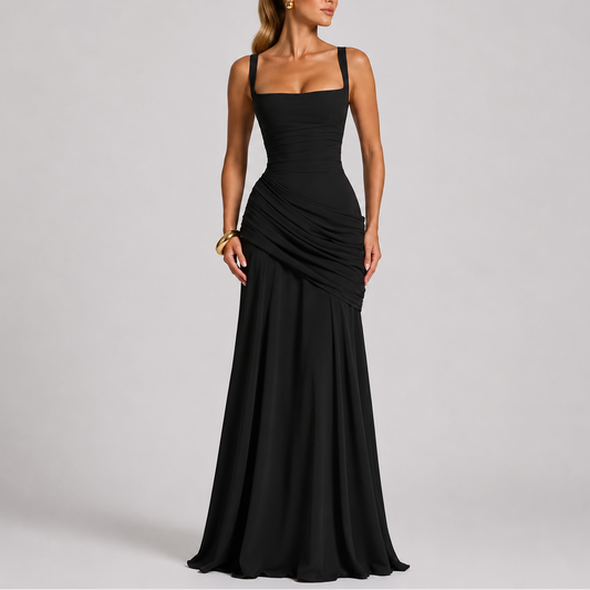 Elysia Women’s Maxi Dress with Ruched Waist and Square Neckline for Formal Events 0