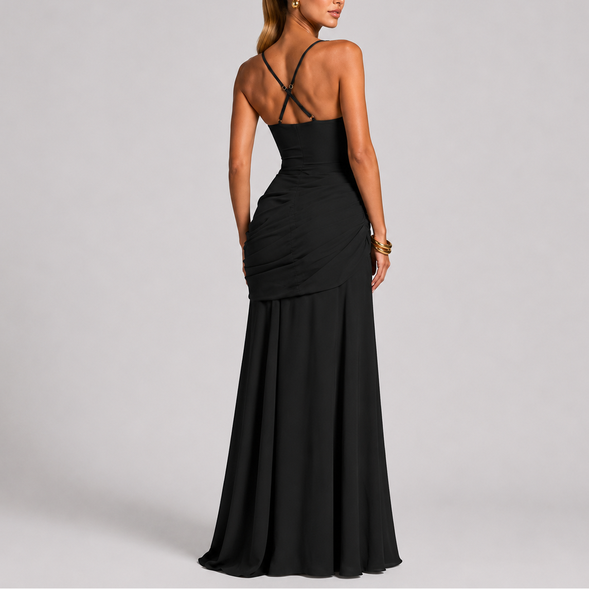 Elysia Women’s Maxi Dress with Ruched Waist and Square Neckline for Formal Events 1