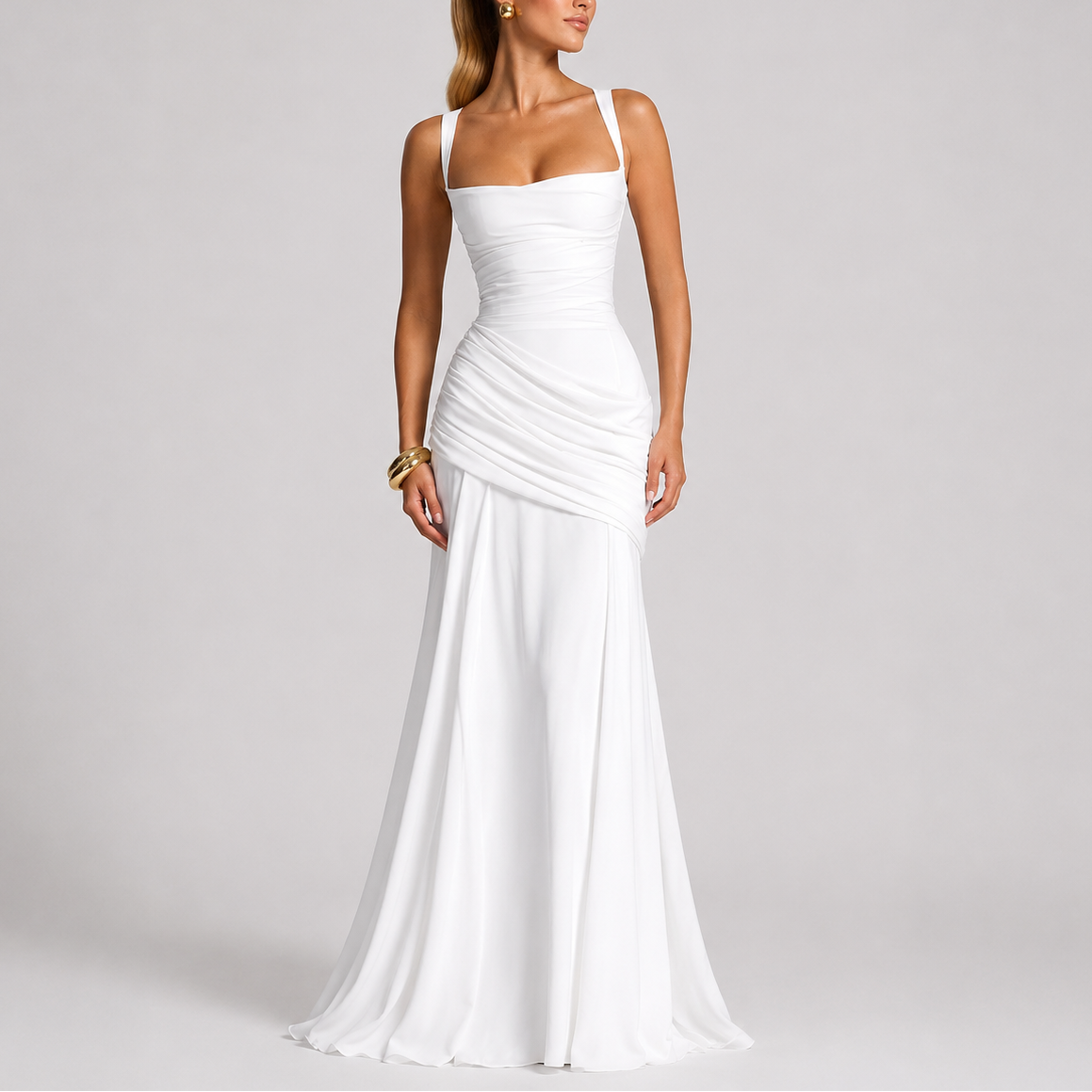 Elysia Women’s Maxi Dress with Ruched Waist and Square Neckline for Formal Events 4