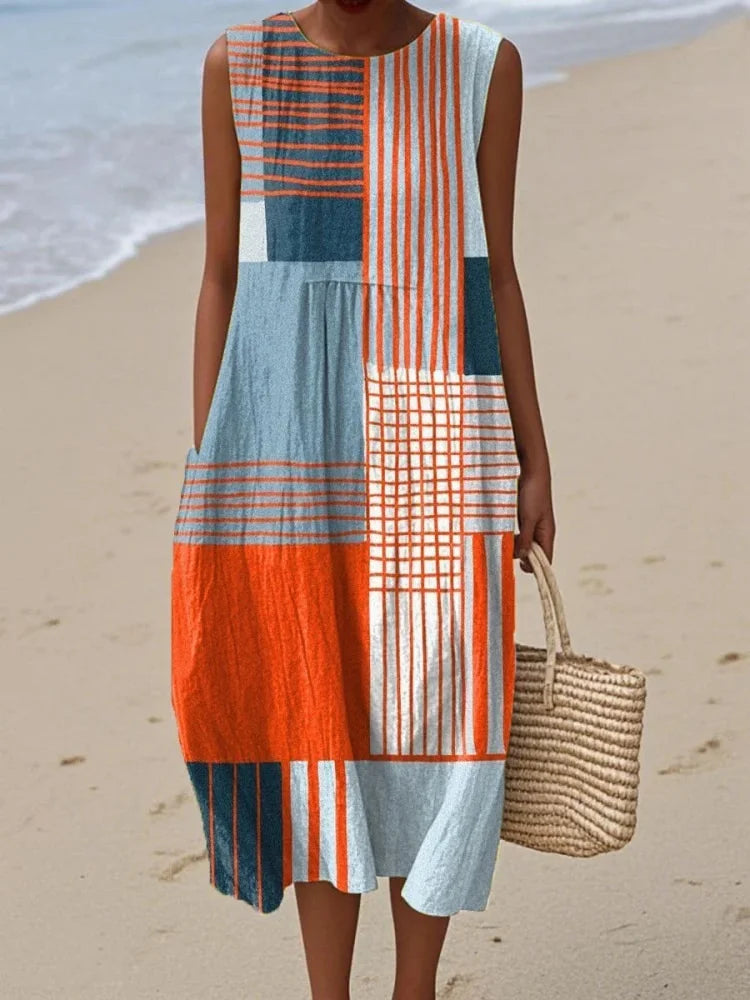 Elysia Women’s Midi Dress with Sleeveless Design and Geometric Art Pattern 3