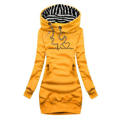 Elysia Women's Sweater Dress with Heartbeat Print and Long Sleeves 0