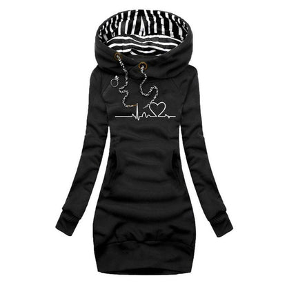 Elysia Women's Sweater Dress with Heartbeat Print and Long Sleeves 2