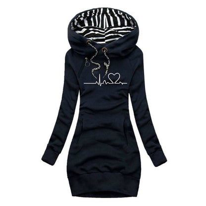 Elysia Women's Sweater Dress with Heartbeat Print and Long Sleeves 3