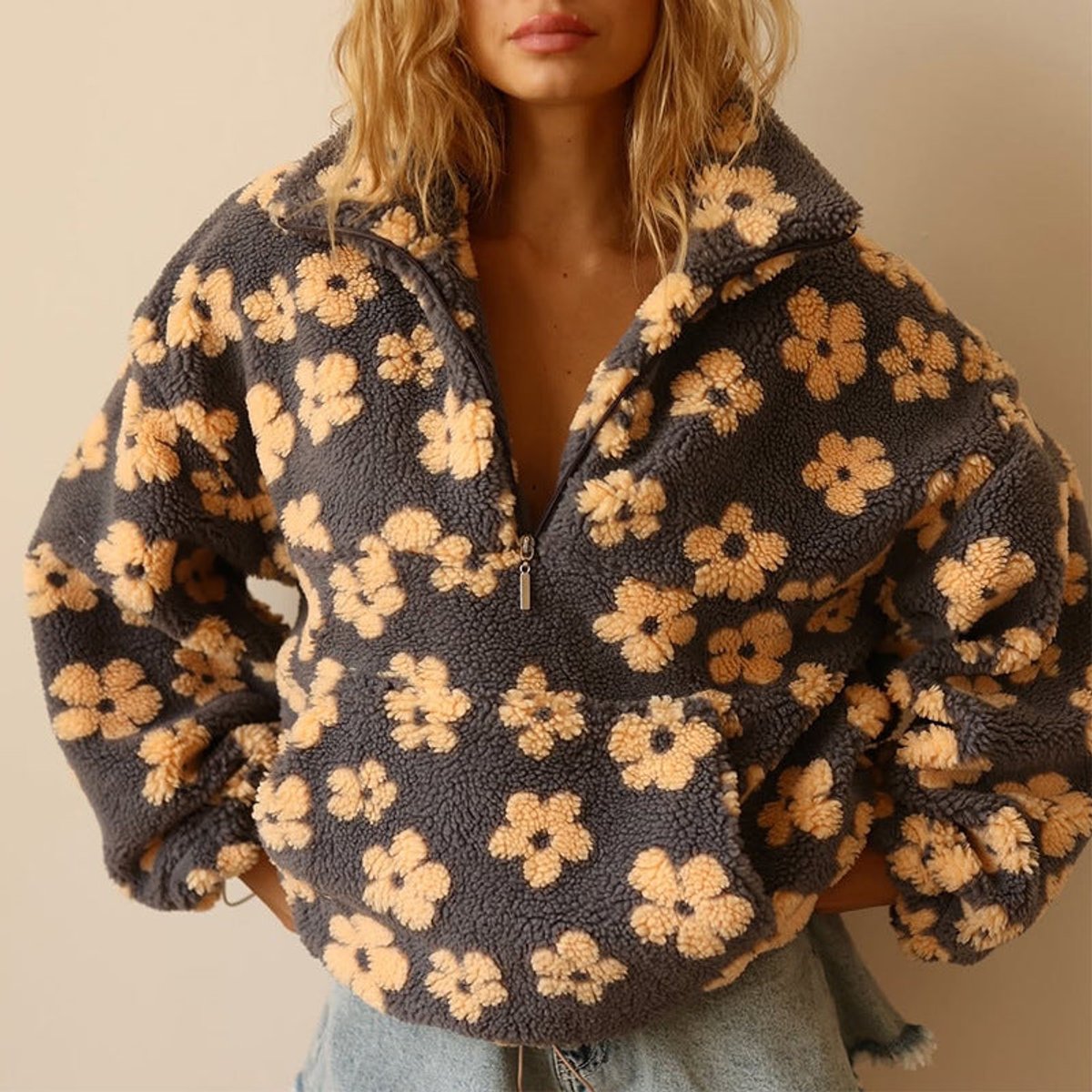 Ember Women's Oversized Sweater | Soft Floral Sherpa Fleece, Cozy 0