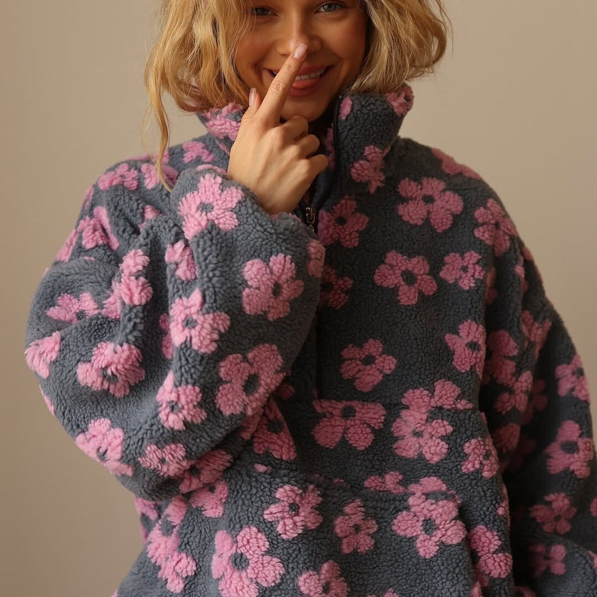 Ember Women's Oversized Sweater | Soft Floral Sherpa Fleece, Cozy 6