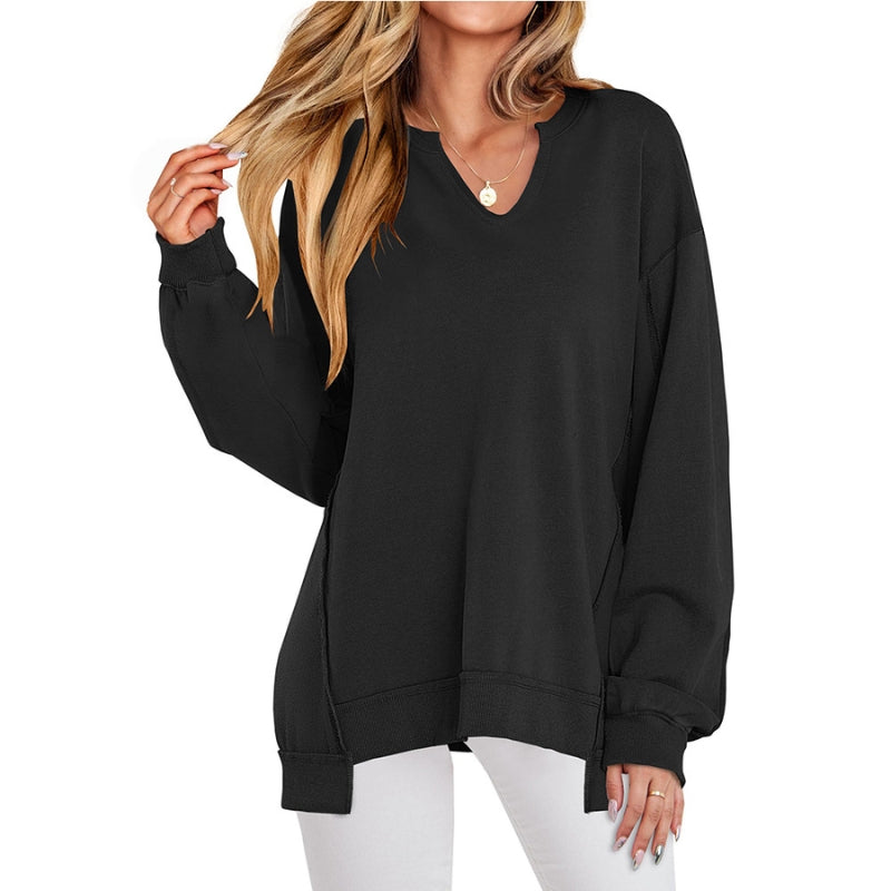 Ember Women’s Oversized Sweatshirt with V-Neck and Ribbed Cuffs 0