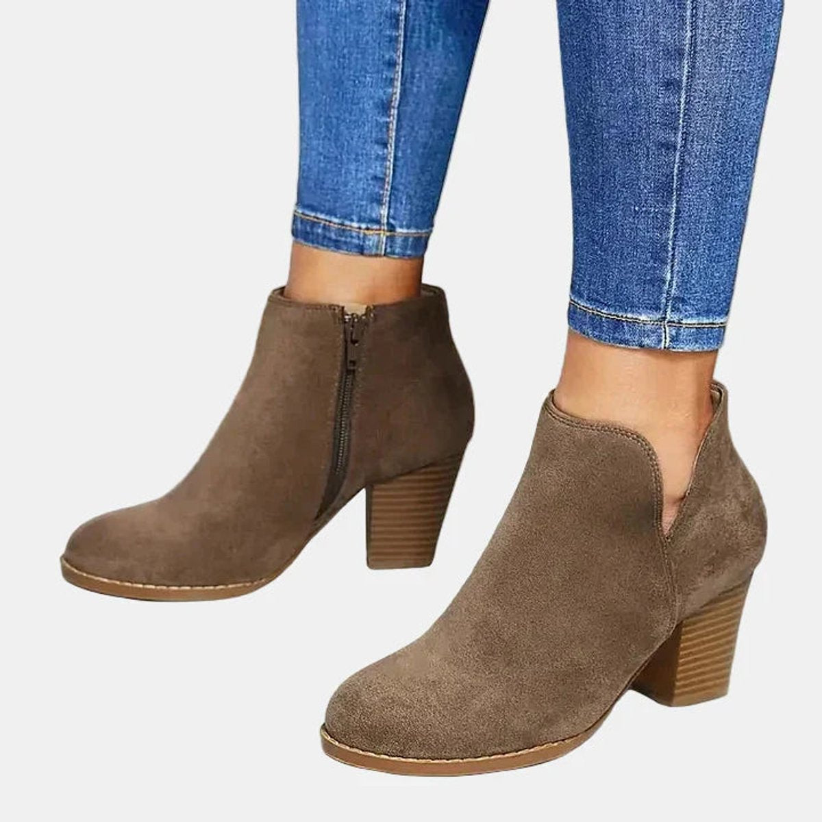 Emilia Women’s Ankle Boots with Suede Block Heel and Side Zipper 0
