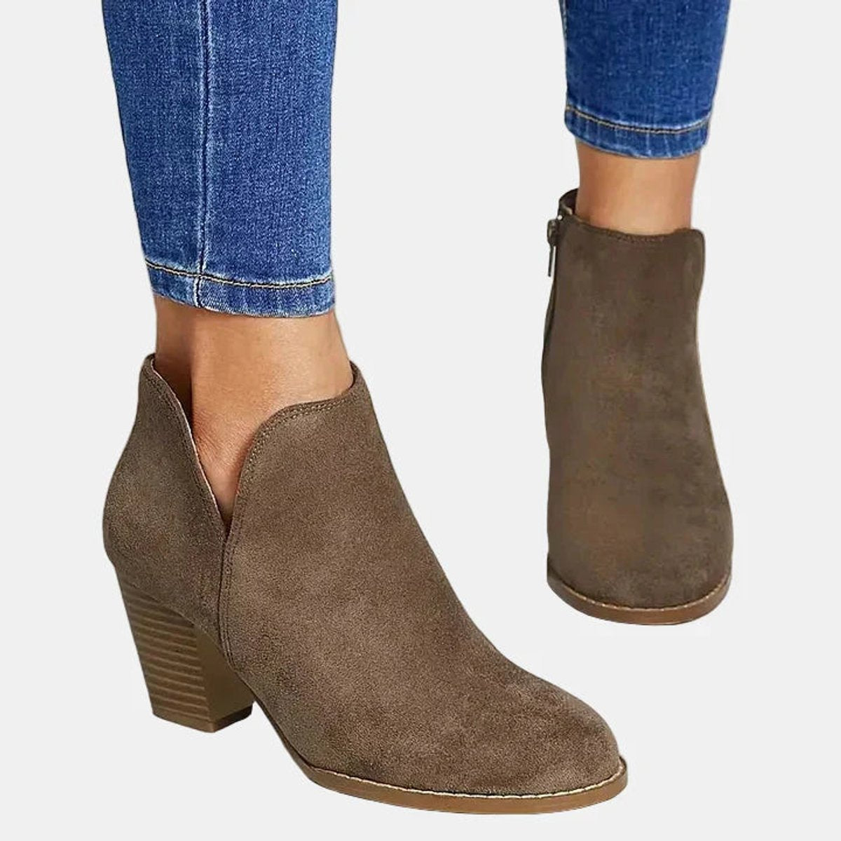 Emilia Women’s Ankle Boots with Suede Block Heel and Side Zipper 1