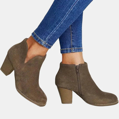 Emilia Women’s Ankle Boots with Suede Block Heel and Side Zipper 2