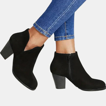 Emilia Women’s Ankle Boots with Suede Block Heel and Side Zipper 6