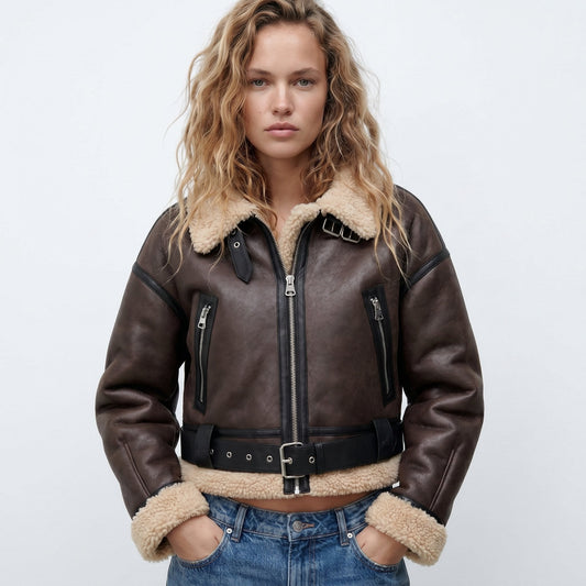 Evelyn Women's Bomber Jacket | Double-Sided Lambskin, Warm Winter Coat 0