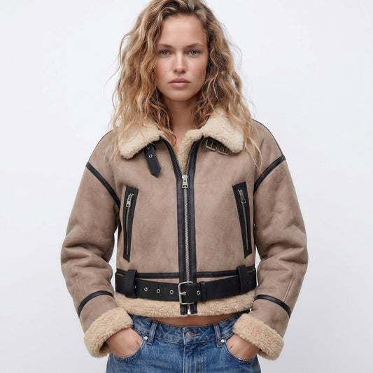 Evelyn Women's Bomber Jacket | Double-Sided Lambskin, Warm Winter Coat 1