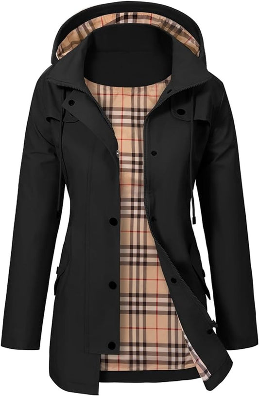 Evelyn Women's Waterproof Coat | Checked Fleece Lining, Adjustable Waist 0