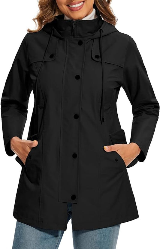 Evelyn Women's Waterproof Coat | Checked Fleece Lining, Adjustable Waist 1