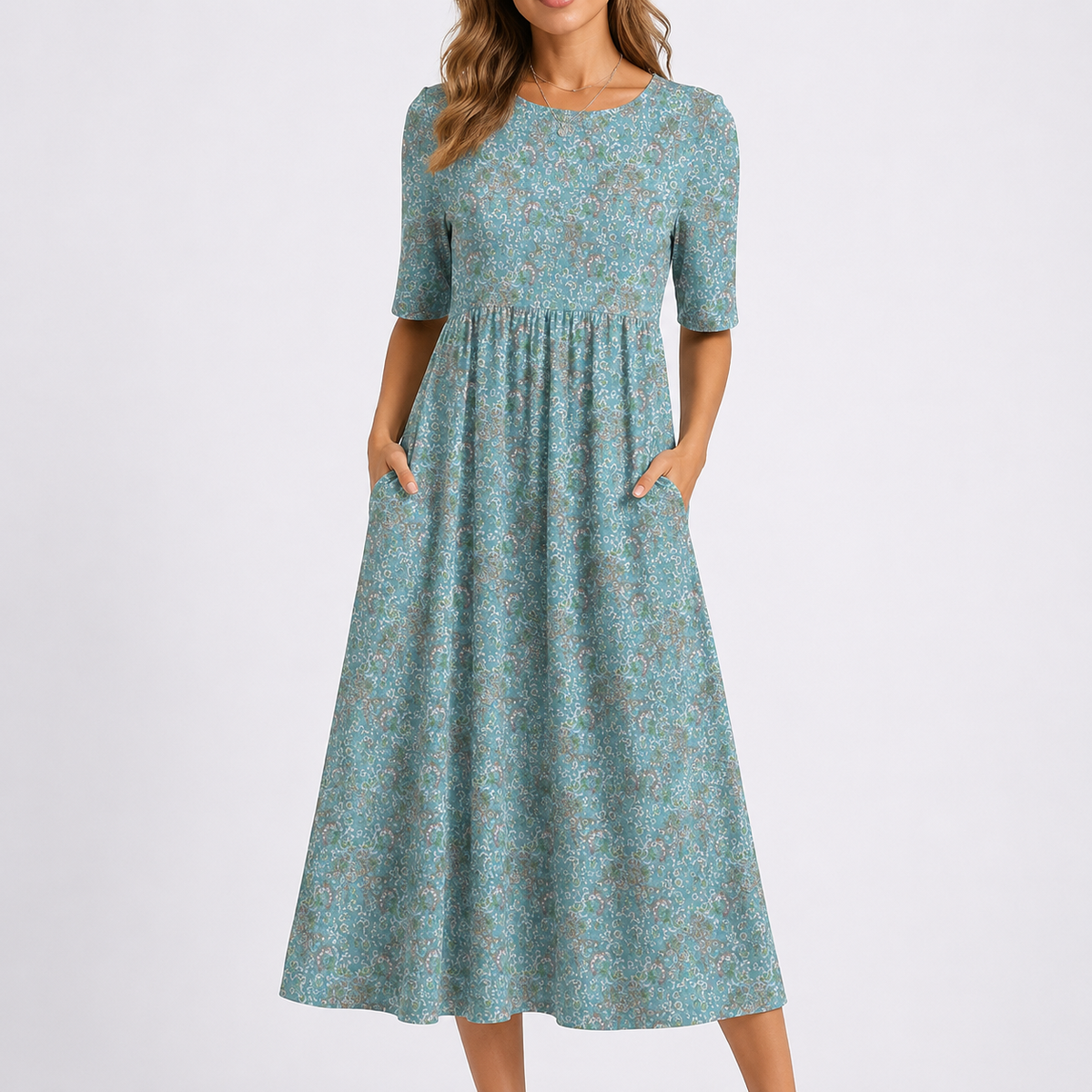 Flora Women’s Dress with V-Neckline and Floral Print for Spring and Summer 0