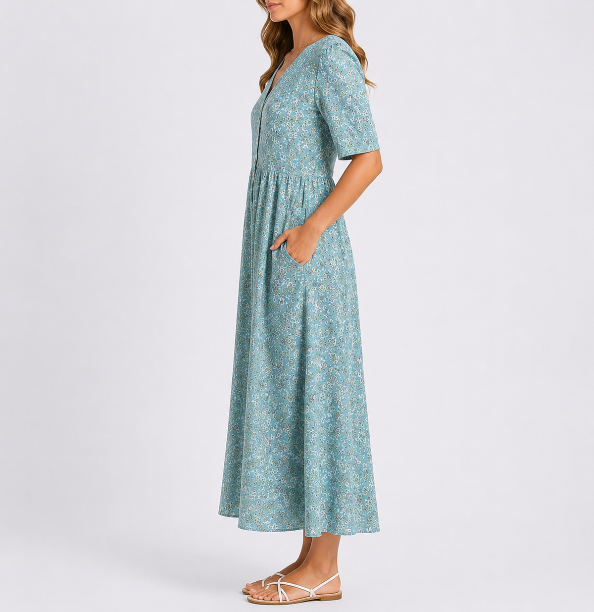 Flora Women’s Dress with V-Neckline and Floral Print for Spring and Summer 1
