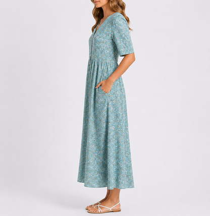Flora Women’s Dress with V-Neckline and Floral Print for Spring and Summer 1