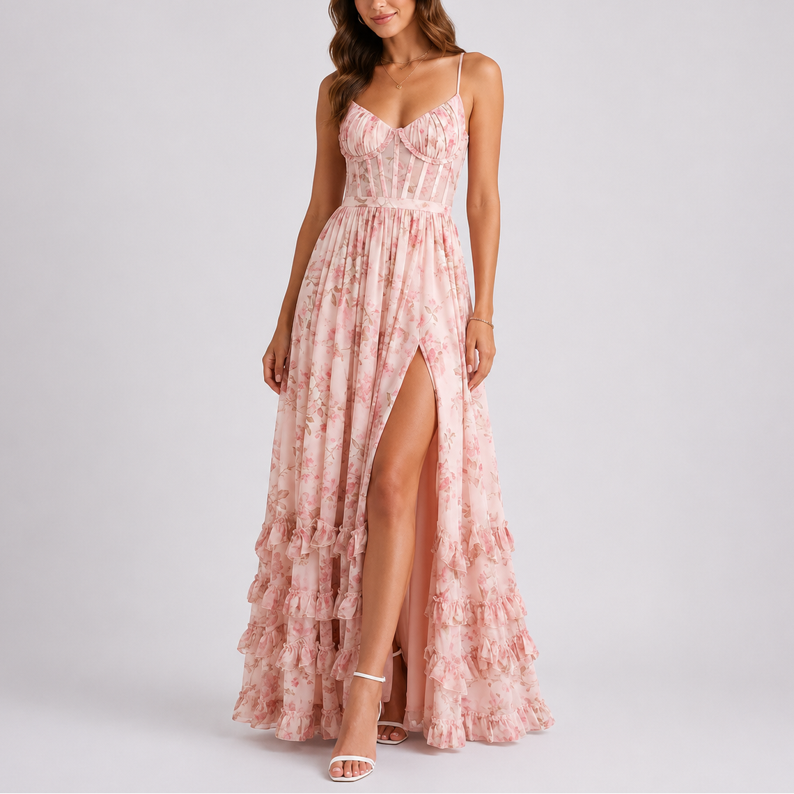 Flora Women’s Maxi Dress with Corset Bodice and Floral Print 2
