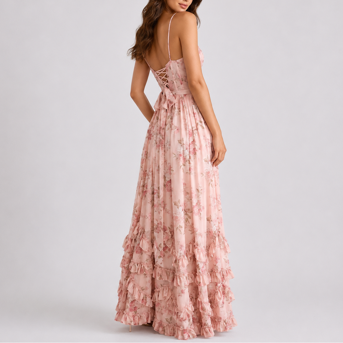 Flora Women’s Maxi Dress with Corset Bodice and Floral Print 3