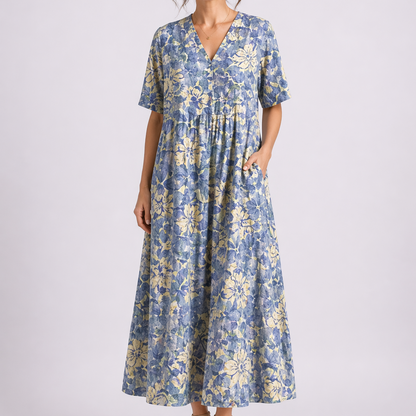 Flora Women’s Midi Dress with V-Neck and Floral Print for Summer Wear 0