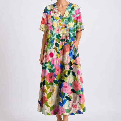 Flora Women’s Midi Dress with V-Neck and Floral Print for Summer Wear 1