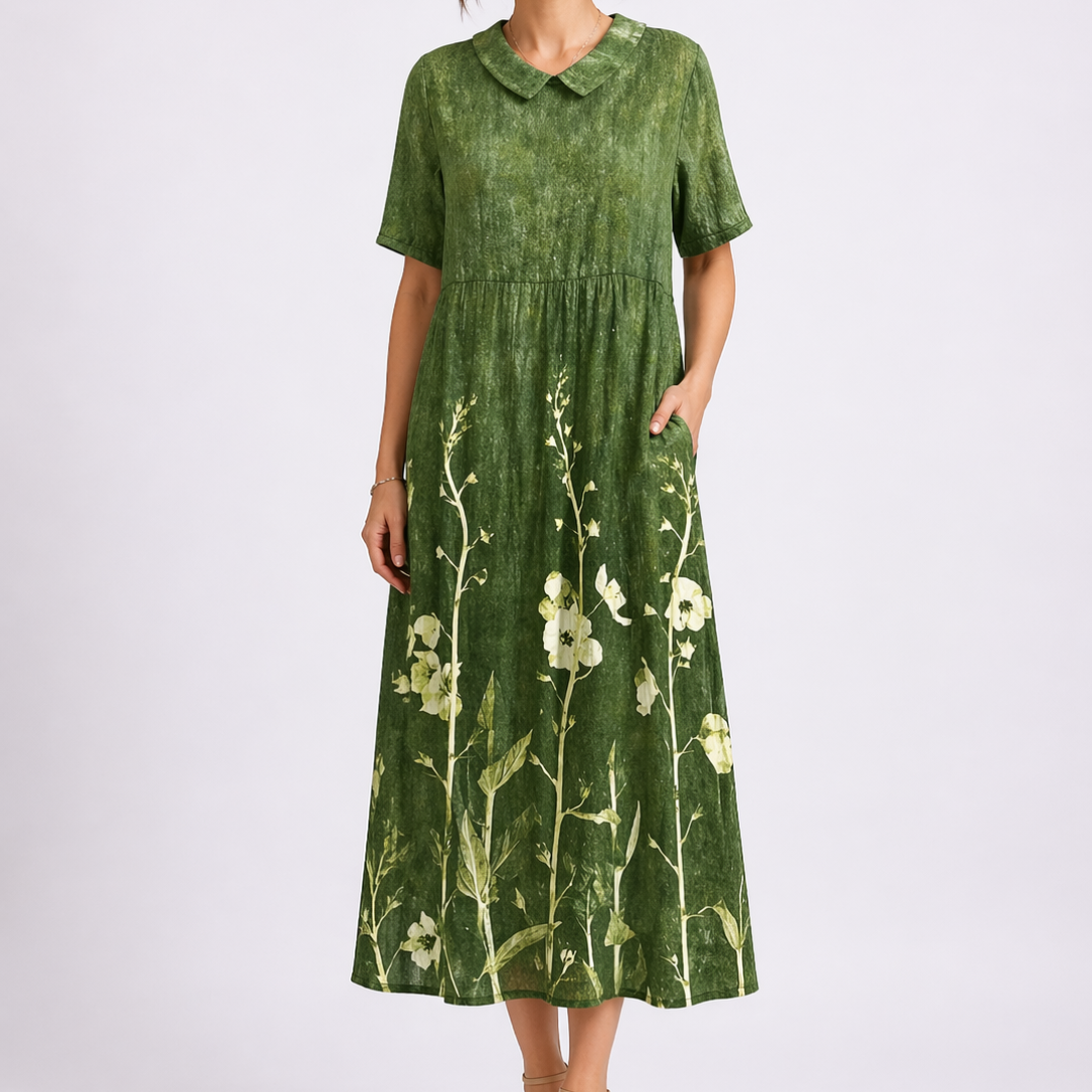 Flora Women’s Midi Dress with V-Neck and Floral Print for Summer Wear 2