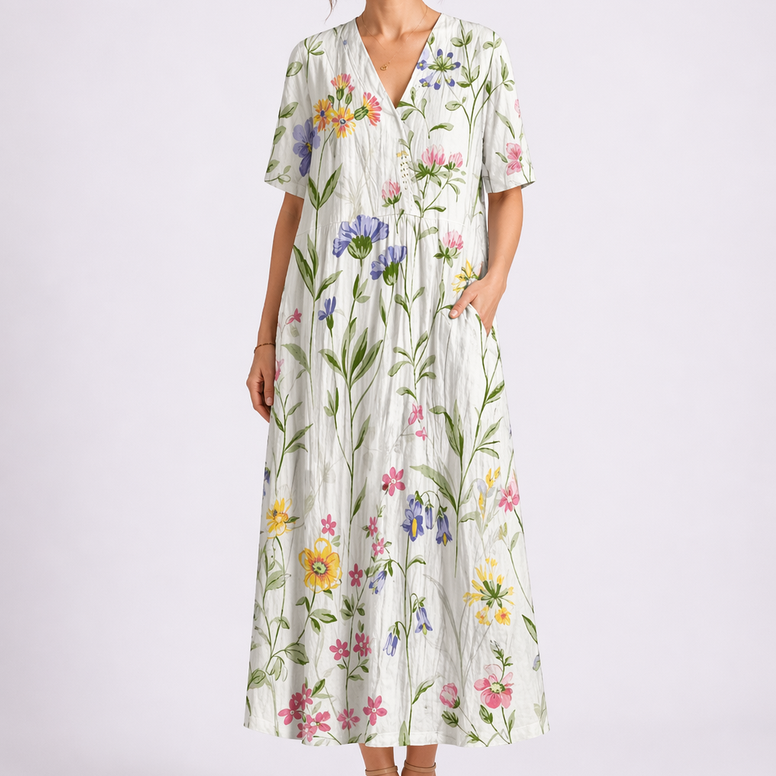Flora Women’s Midi Dress with V-Neck and Floral Print for Summer Wear 3