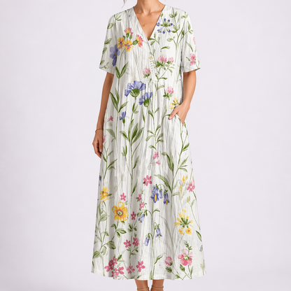 Flora Women’s Midi Dress with V-Neck and Floral Print for Summer Wear 3