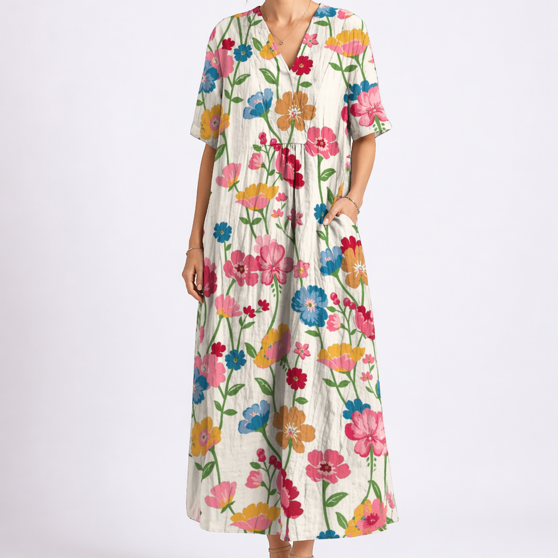 Flora Women’s Midi Dress with V-Neck and Floral Print for Summer Wear 4