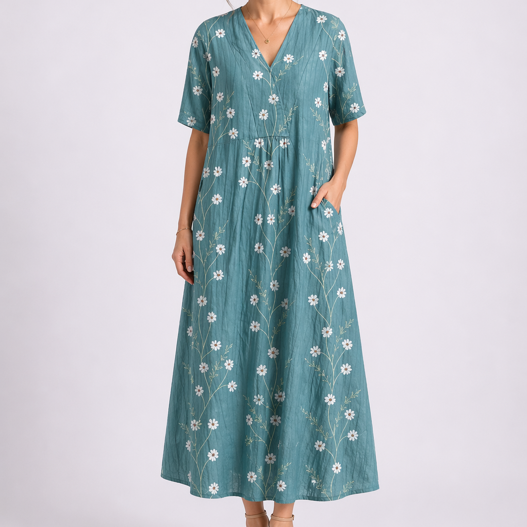 Flora Women’s Midi Dress with V-Neck and Floral Print for Summer Wear 5