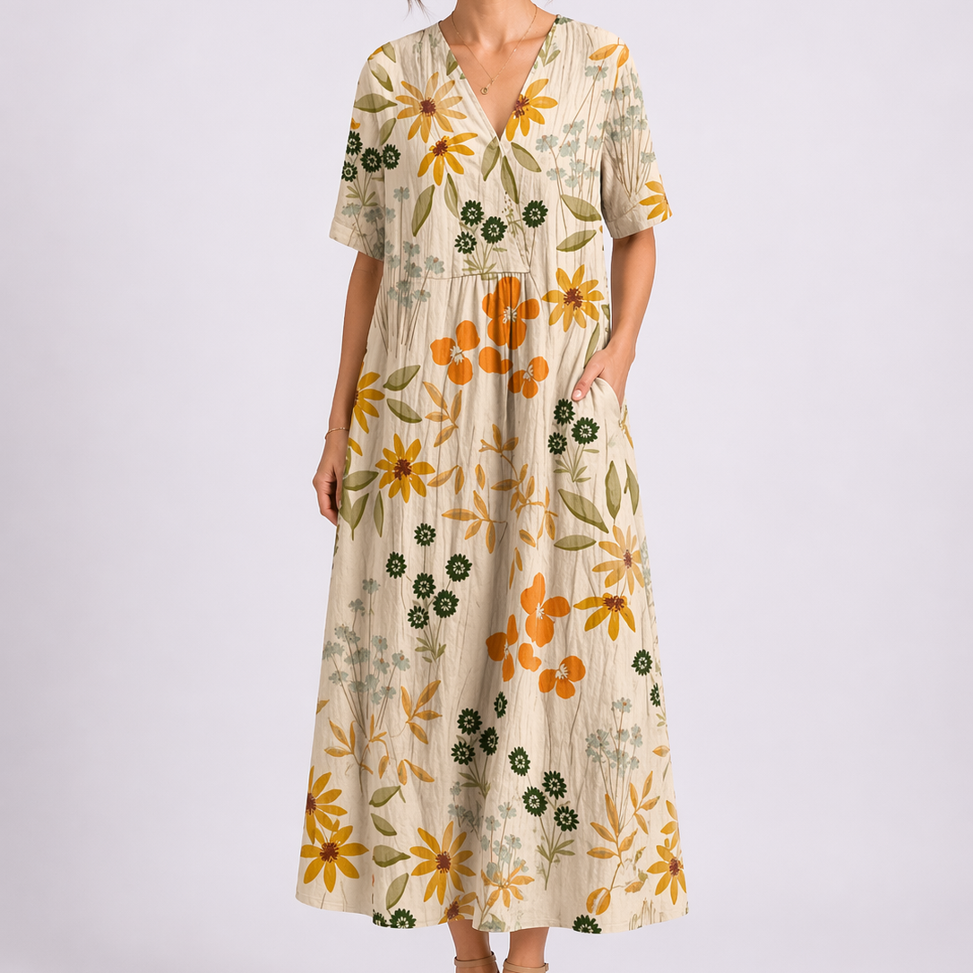 Flora Women’s Midi Dress with V-Neck and Floral Print for Summer Wear 6