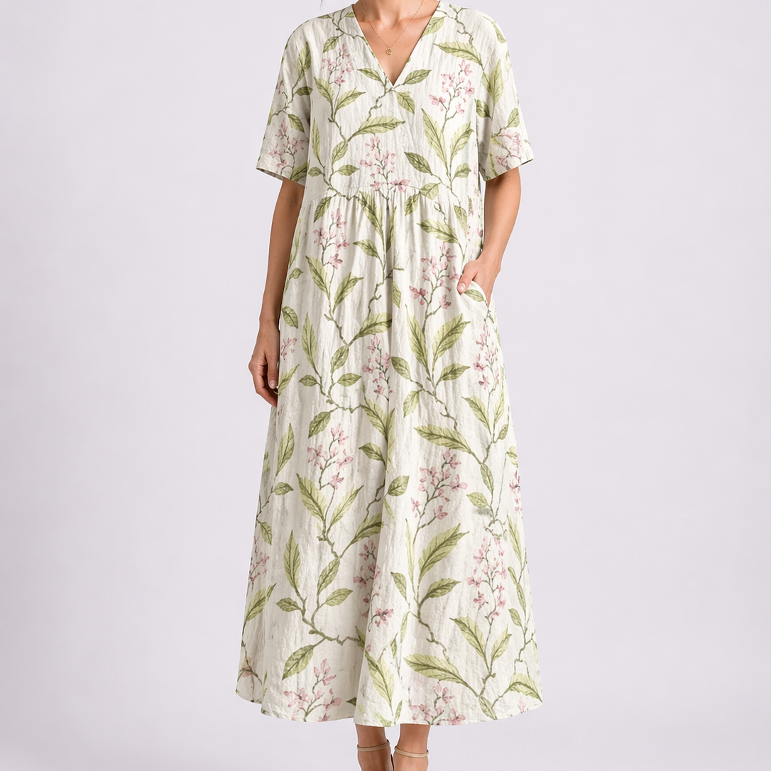 Flora Women’s Midi Dress with V-Neck and Floral Print for Summer Wear 8