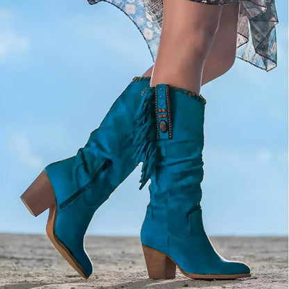 Frieda Women’s Knee High Boots with Suede Fringe and Block Heel 2