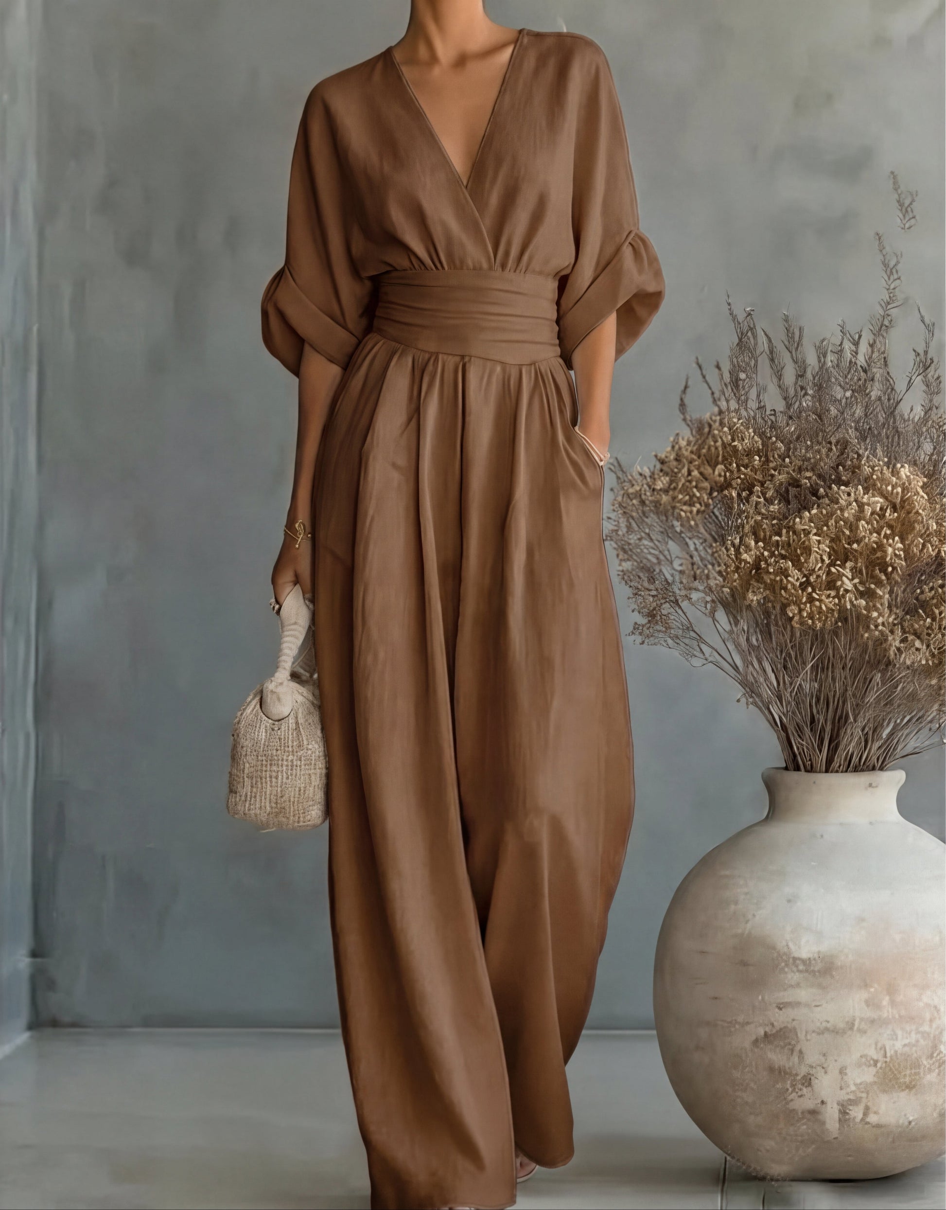 Gina Women's Jumpsuit with V-Neck and Relaxed Wide-Leg Design 13