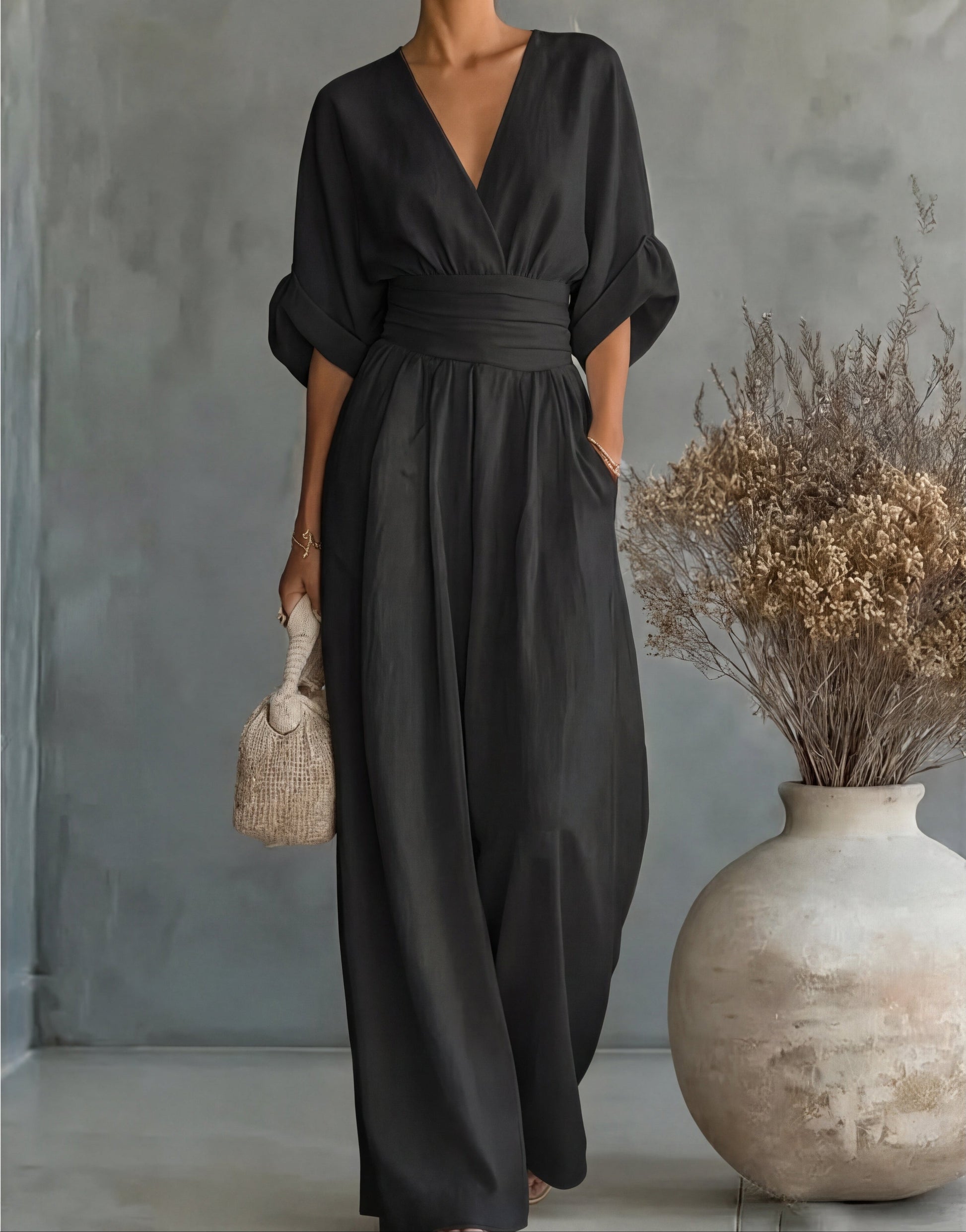 Gina Women's Jumpsuit with V-Neck and Relaxed Wide-Leg Design 15