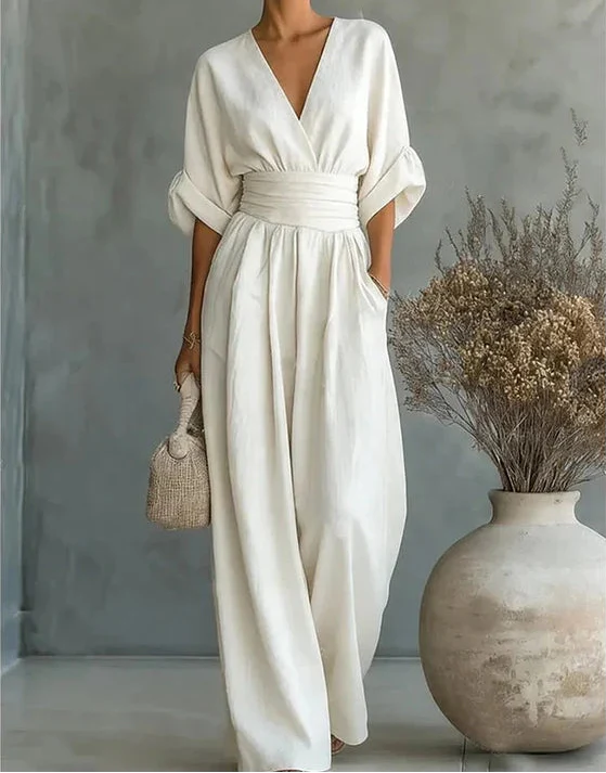 Gina Women's Jumpsuit with V-Neck and Relaxed Wide-Leg Design 4