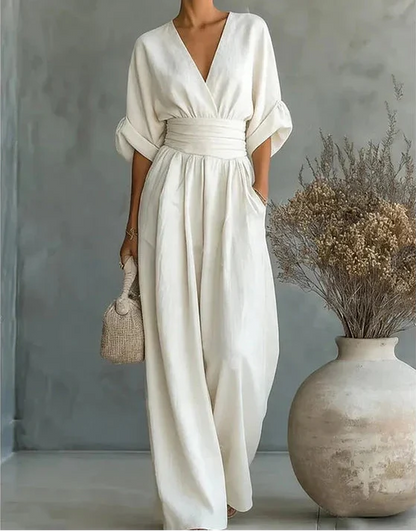 Gina Women's Jumpsuit with V-Neck and Relaxed Wide-Leg Design 4