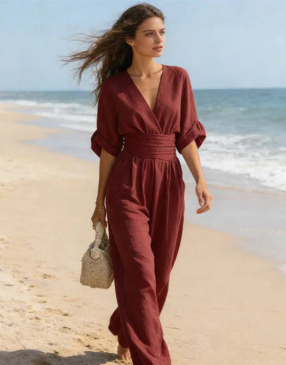 Gina Women's Jumpsuit with V-Neck and Relaxed Wide-Leg Design 6