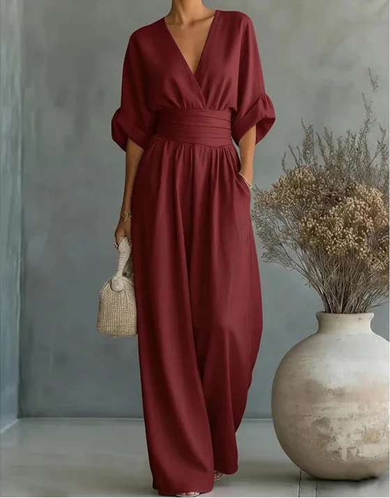 Gina Women's Jumpsuit with V-Neck and Relaxed Wide-Leg Design 8