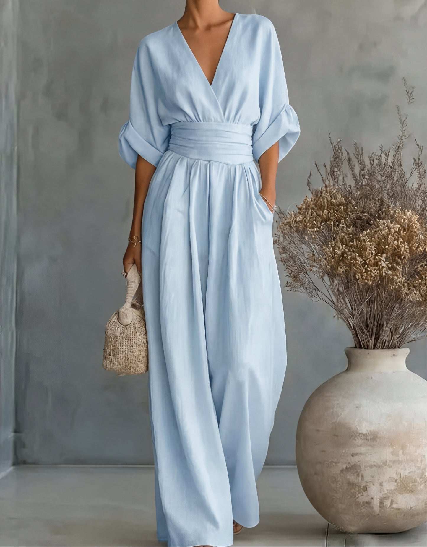 Gina Women's Jumpsuit with V-Neck and Relaxed Wide-Leg Design 9