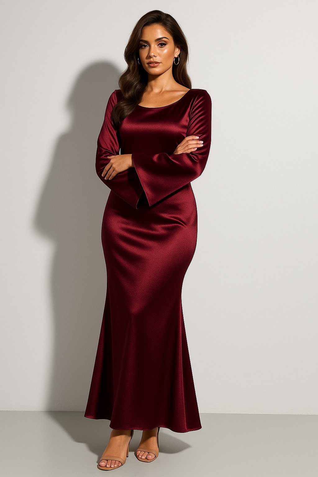 Greta Women’s Maxi Dress with Satin Finish and Fishtail Hem for Formal Occasions 0