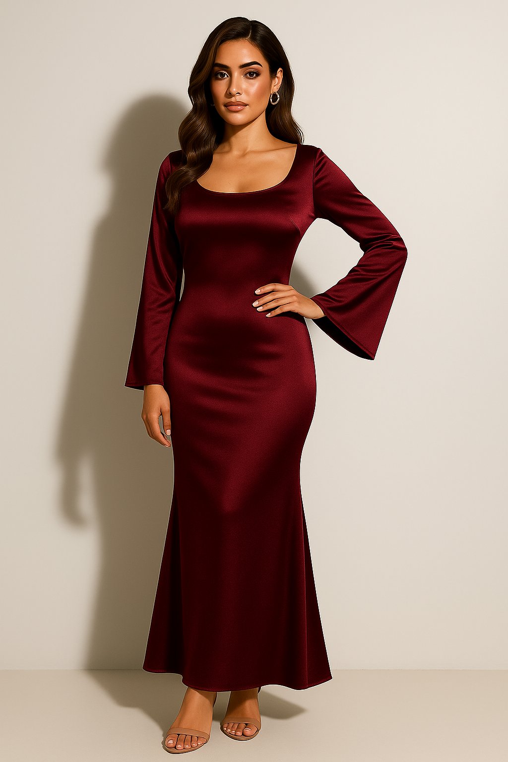 Greta Women’s Maxi Dress with Satin Finish and Fishtail Hem for Formal Occasions 1