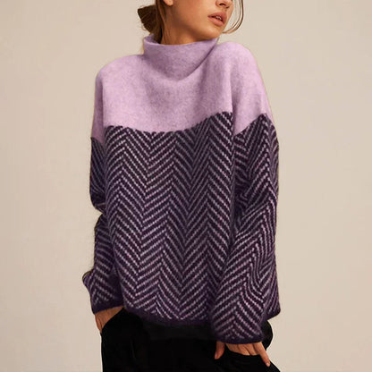 Grove Women’s Oversized Sweater with Turtleneck and Herringbone Pattern 2