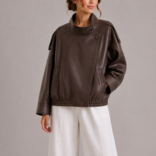 Haven Women's Bomber Jacket | Faux Leather High Collar Oversized 0