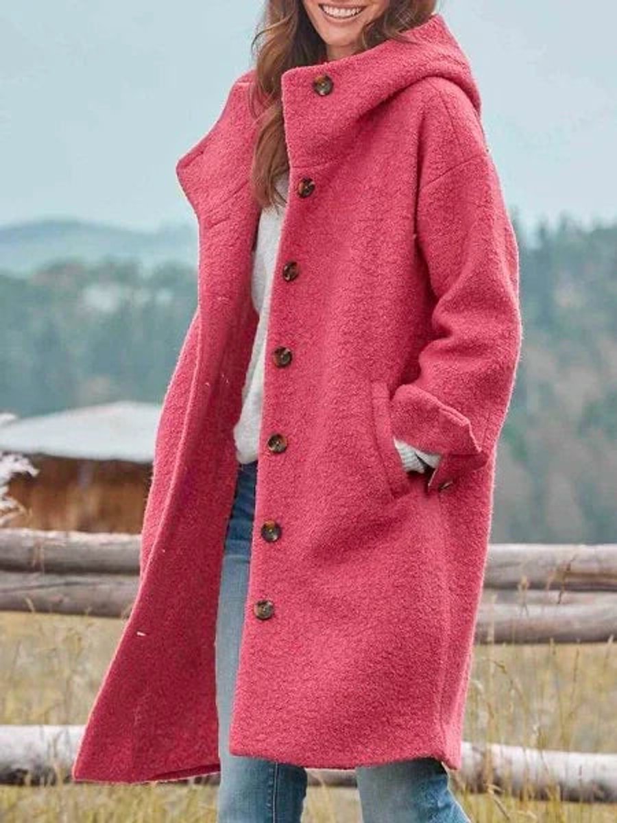 Haven Women's Fleece Coat | Hooded, Button Placket, Casual Winter Warmth 1