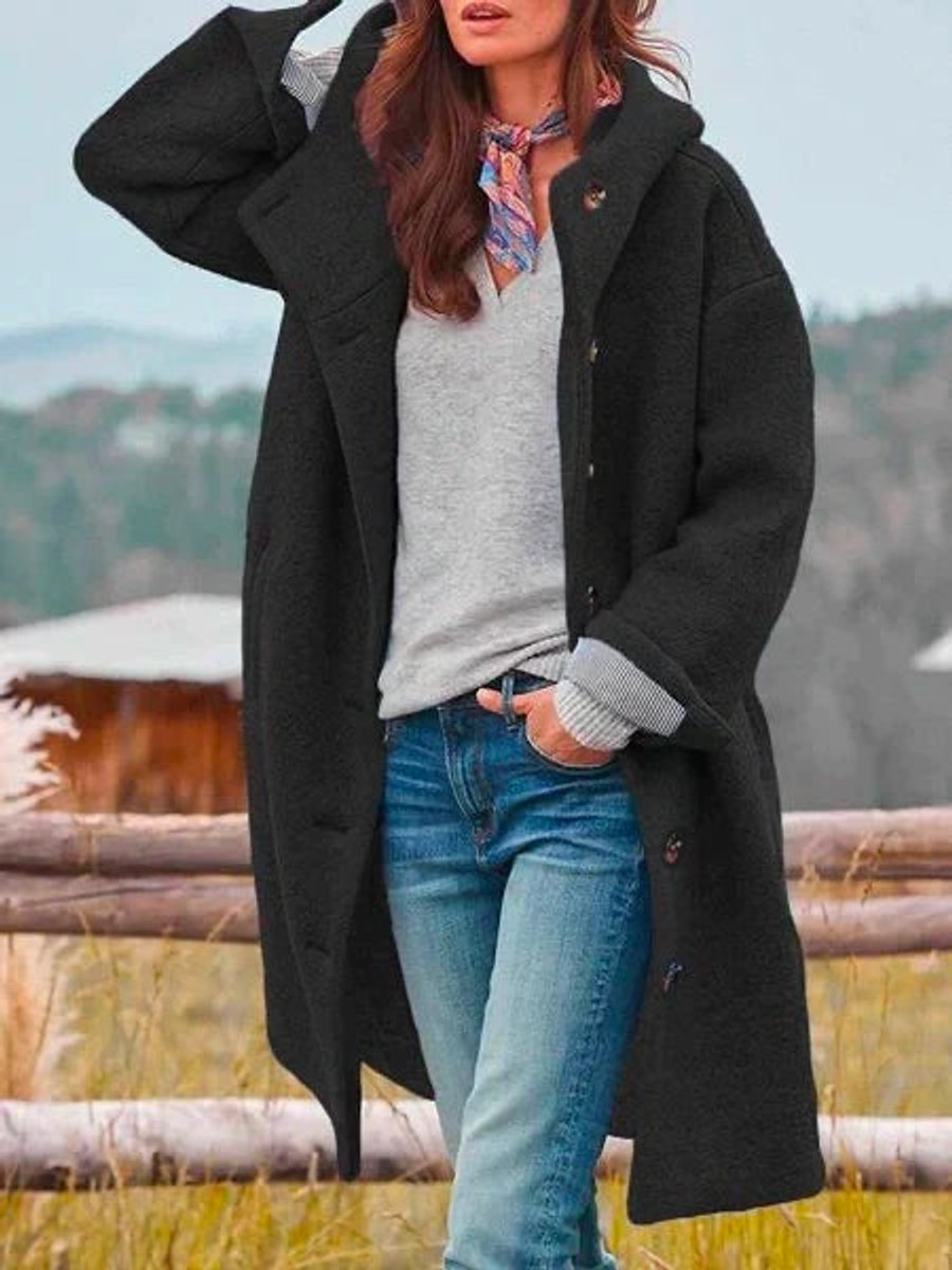 Haven Women's Fleece Coat | Hooded, Button Placket, Casual Winter Warmth 3