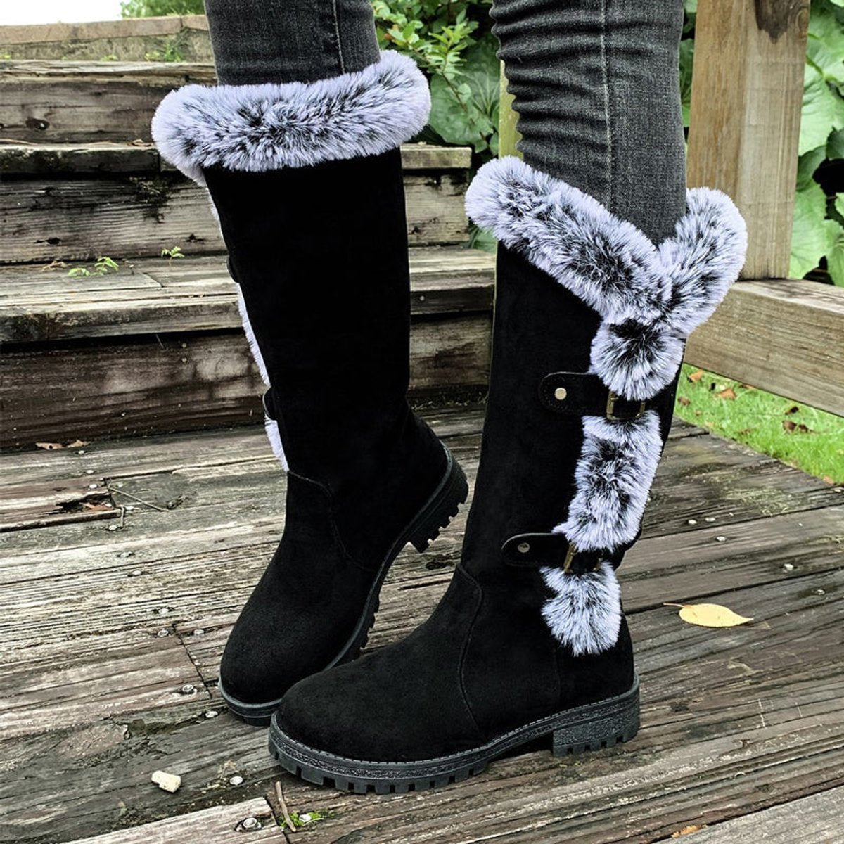 Haven Women's Knee High Boots with Plush Trim and Buckle Detail 0