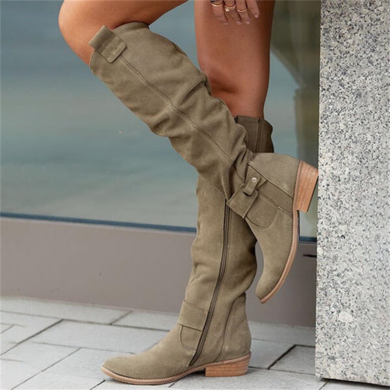 Haven Women’s Knee High Boots with Zipper Closure and Low Heel 5