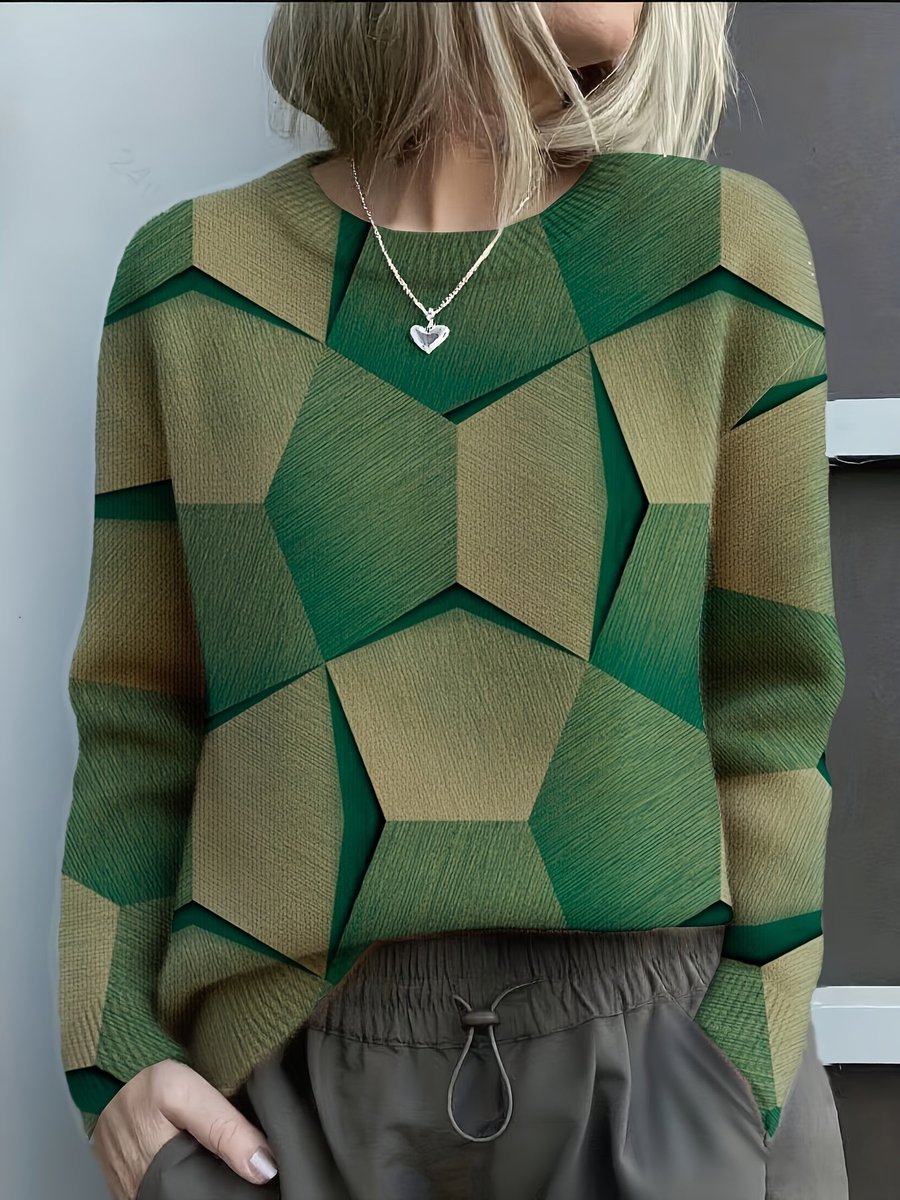 Haven Women's Sweater | Geometric 3D Pattern, Round Neck, Long Sleeve 1